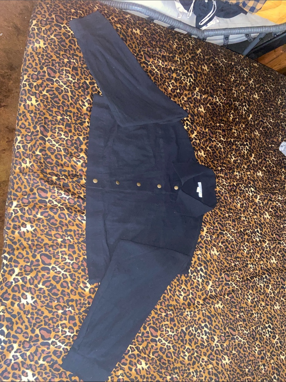 FAVLUX Black Bomber-Style Button Jacket 100% Cotton